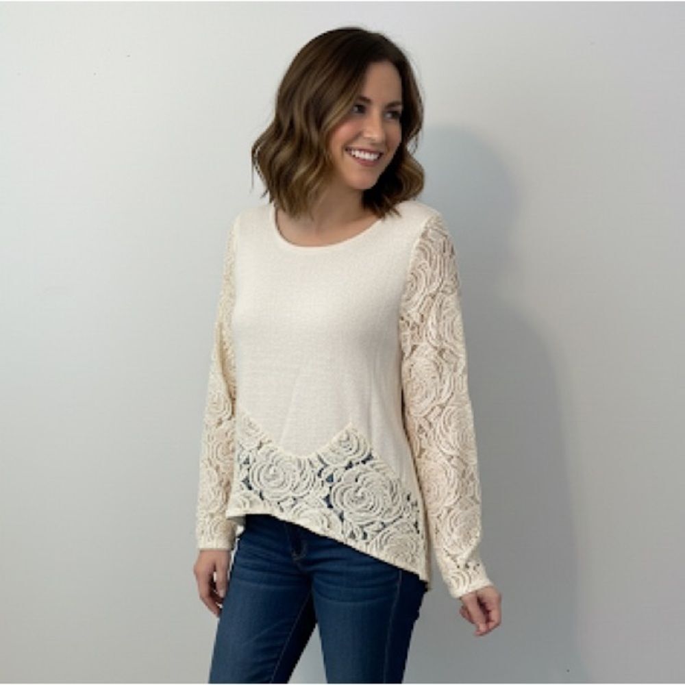 Chico’s Ivory Floral Lace Pullover Sweater Size Small | 0